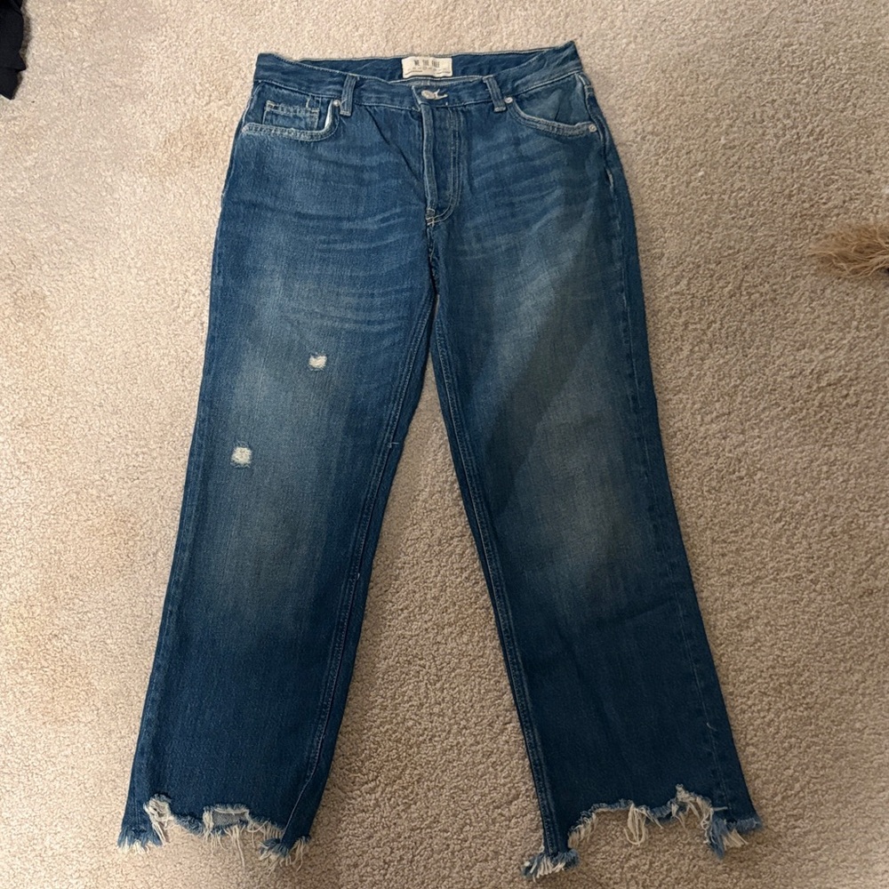 Free People Straight Leg Distressed Blue Jeans
